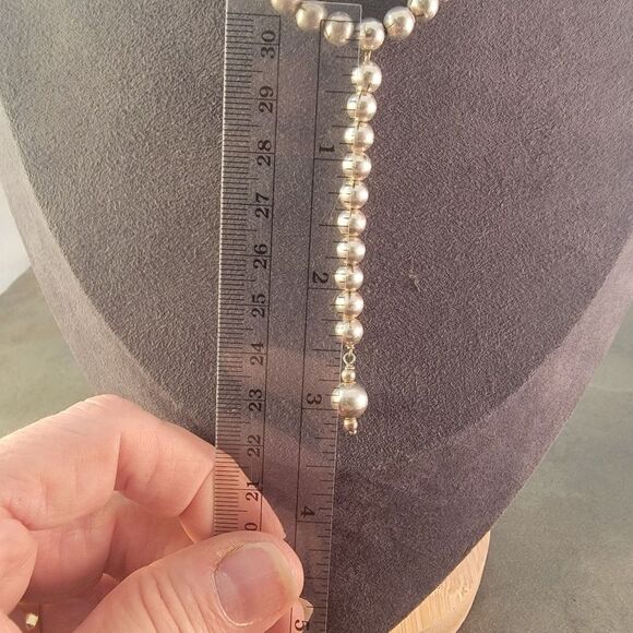 Vintage Sterling Silver Round 6.1mm Bead 17" "Y" Necklace - Picture 6 of 7